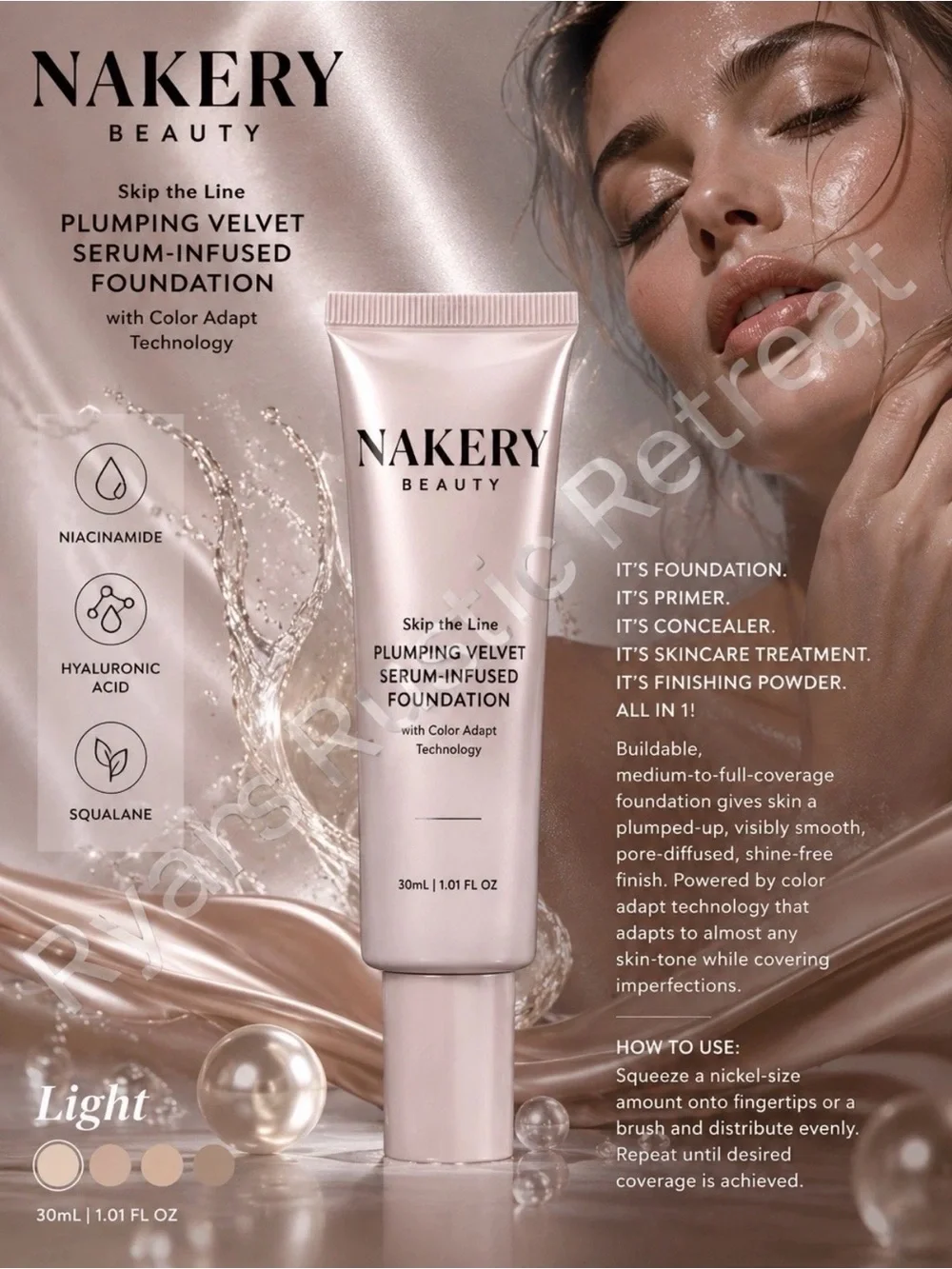 Nakery Beauty Skip The Line Plump Velvet Serum Foundation BNIB/Sealed *LIGHT*